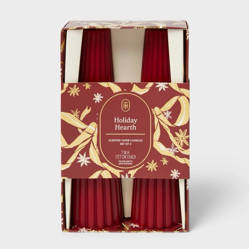 NWT Set of 2 Holiday Elegant Hearth Pillar Scented Taper Candles - Threshold